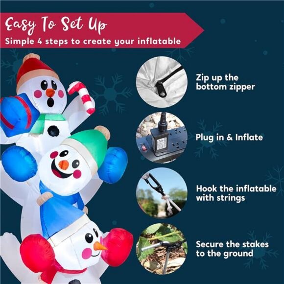 6 FT Christmas Inflatable Decoration Stacked Snowman with...